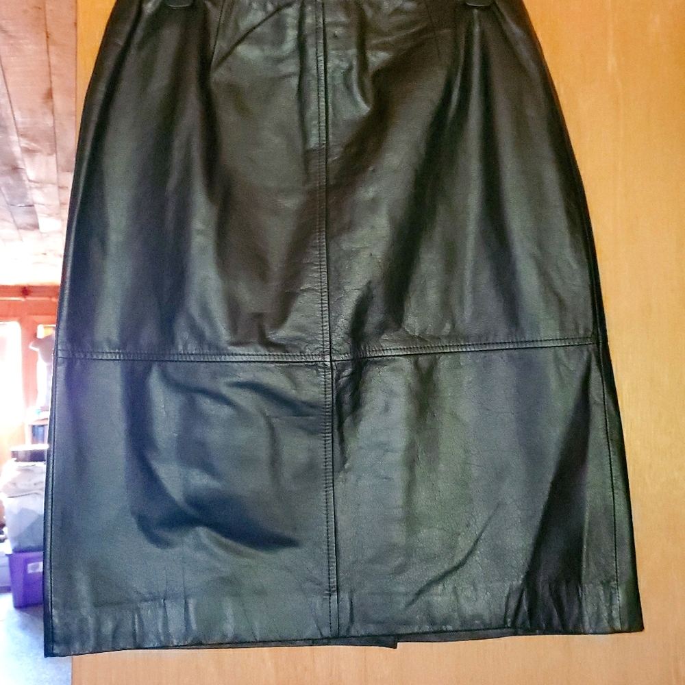 Deep brown leather pencil skirt